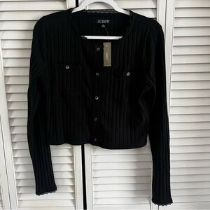 J. Crew Women's Medium Black Pointelle Ribbed Cardigan Lace Trim New